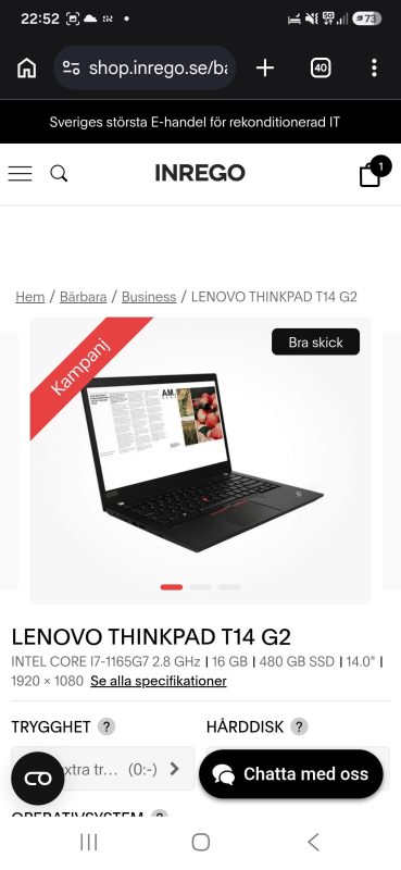 Lenovo ThinkPad T14 G2 14" laptop svart