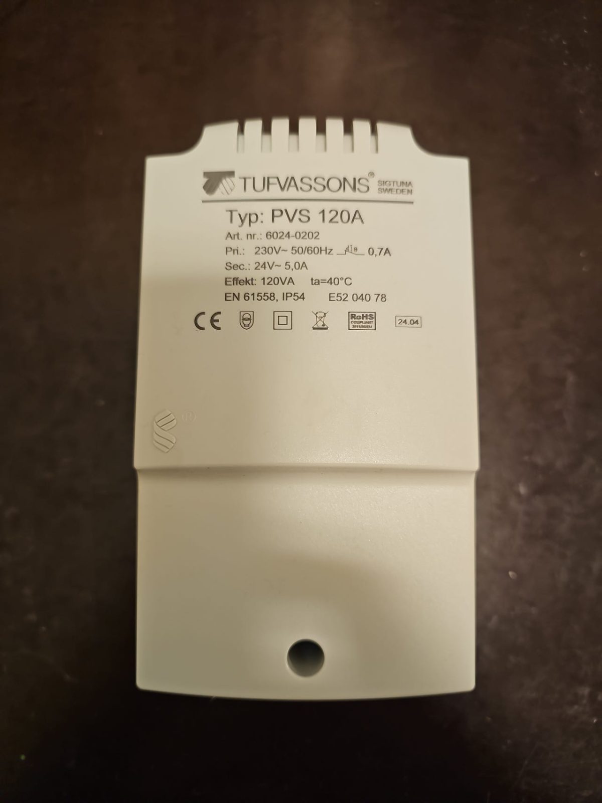 Tufvassons PVS 120A 24V Transformator