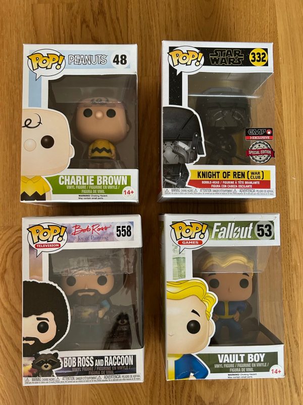 Funko Pop samling – Charlie Brown, Knight of Ren, Bob Ross, Vault