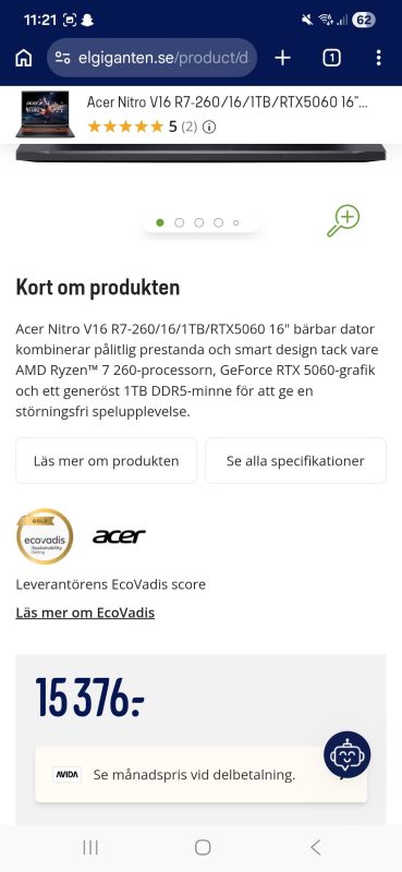 Acer Nitro V16 R7 RTX 5060 16" gaminglaptop