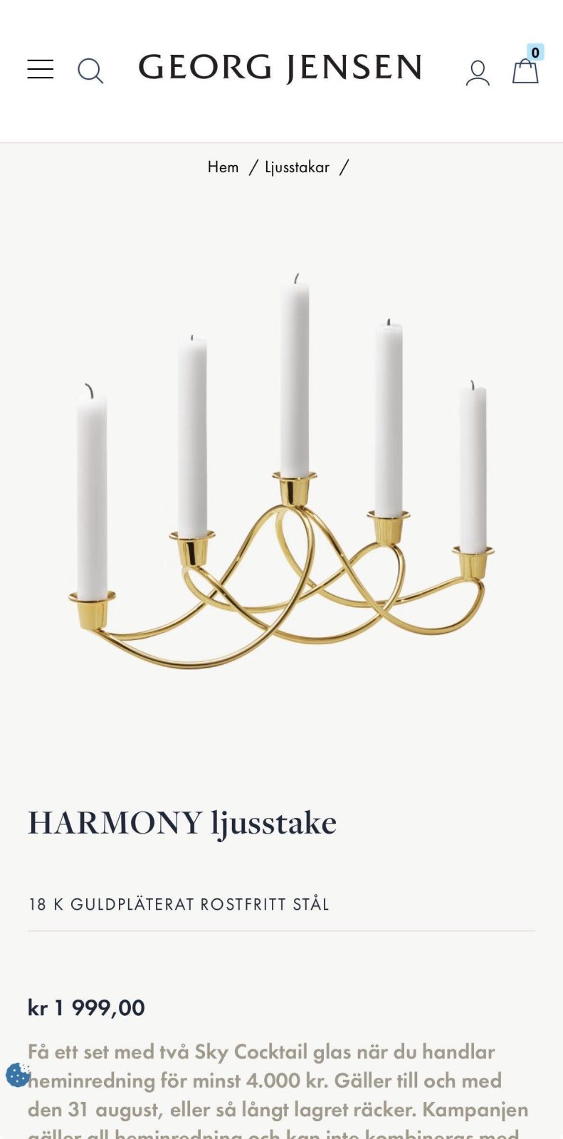 Georg Jensen Harmony ljusstake mässing