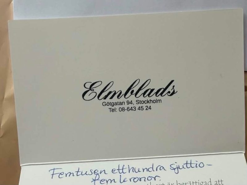 Tillgodohavande + kvitto, Elmblads Guld 5 175 kr